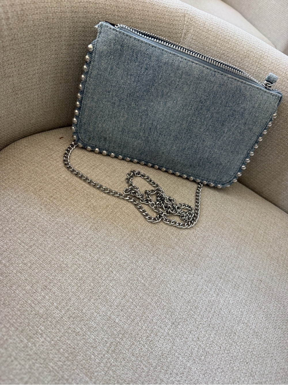 Zara Light Blue Denim Clutch with Silver Chain Wallet Bag - Picture 8 of 8